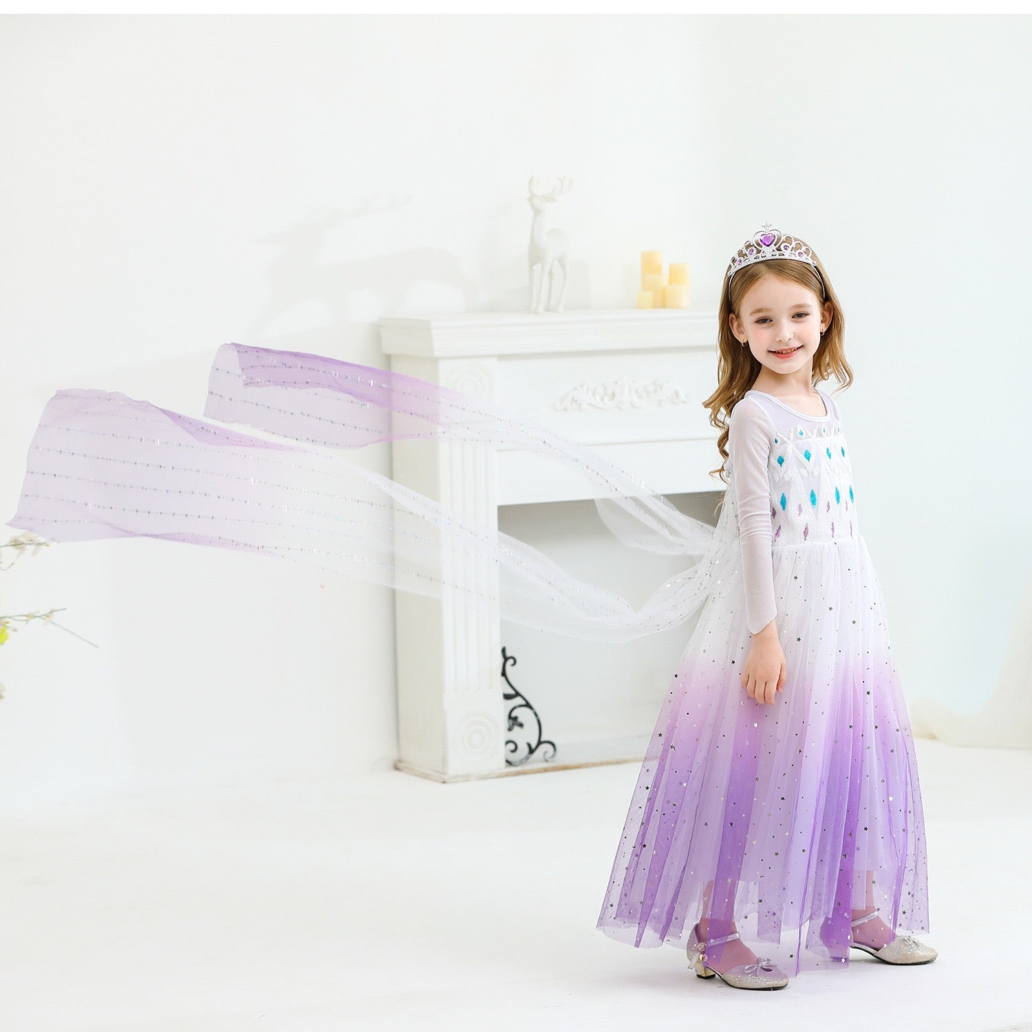 Elegant and Luxurious Frozen Elsa Princess Dresses White With Purple Style3